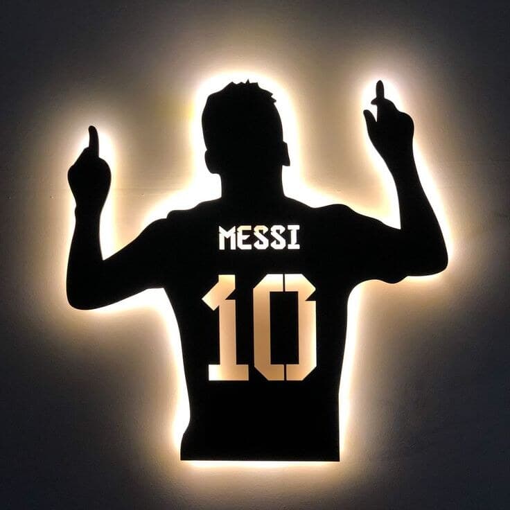 Messi 10 LED Silhouette, a finished sports legends piece on a wall