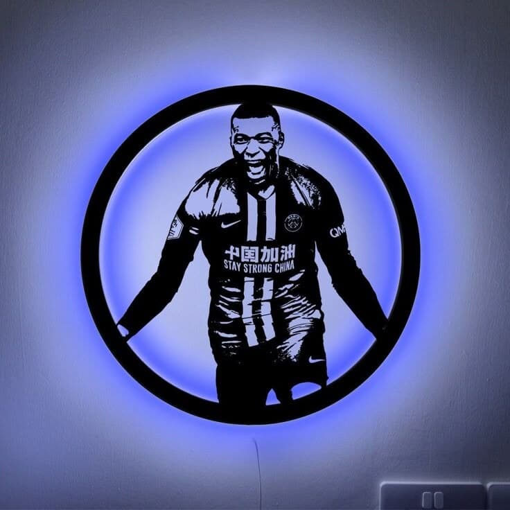 Mbappe LED Ring, a finished sports legends piece on a wall
